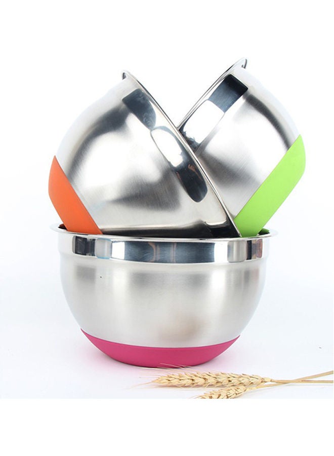 وعاء من الاستانلس ستيل بقاعدة من السيليكون الملون مانعة للانزلاق لحوض الغسيل والسلطات والأرز فضي 22*22*22سم - Image 5