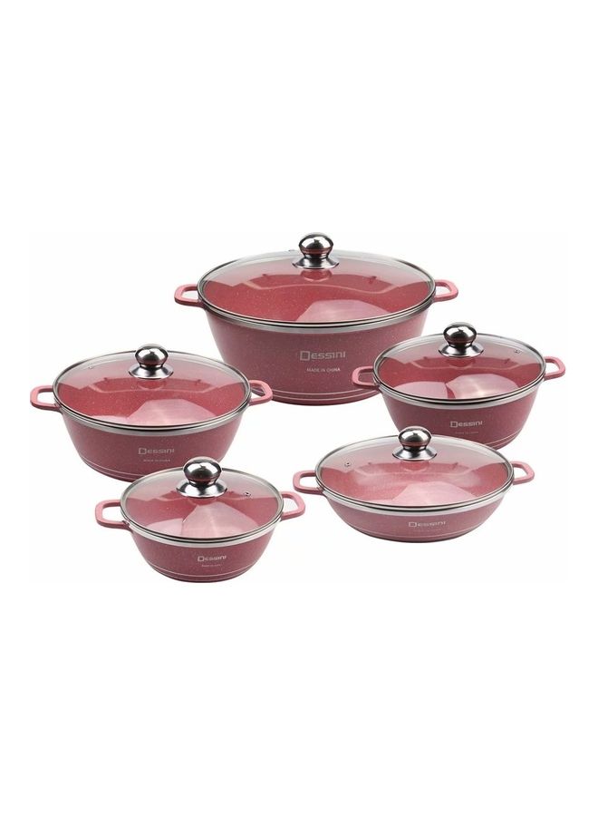 DESSINI 10-Piece Granite Non Stick Scratch Resistance Cookware With Lids Set Includes 1xCasserole (32cm),1xCasserole (28cm), ,1xCasserole (24cm),1xCasserole (20cm) and Shallow Casserole Pink 32,28,24,20,28cm  - Image 2