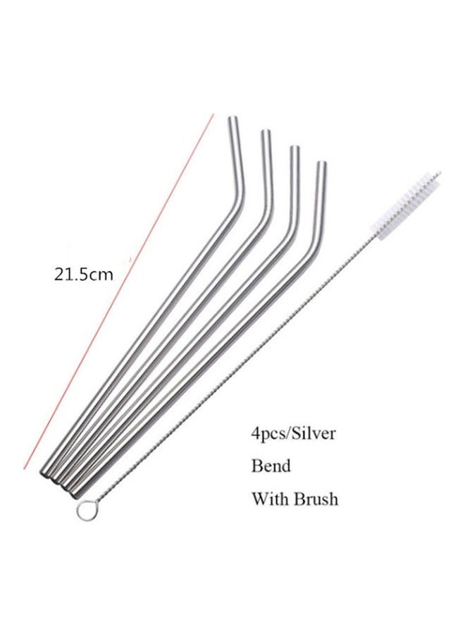 Fashion Stainless Steel Metal Drinking Straw Set Reusable Straws Cleaner Brush Kit Silver 21.5*21.5*21.5cm  - Image 1