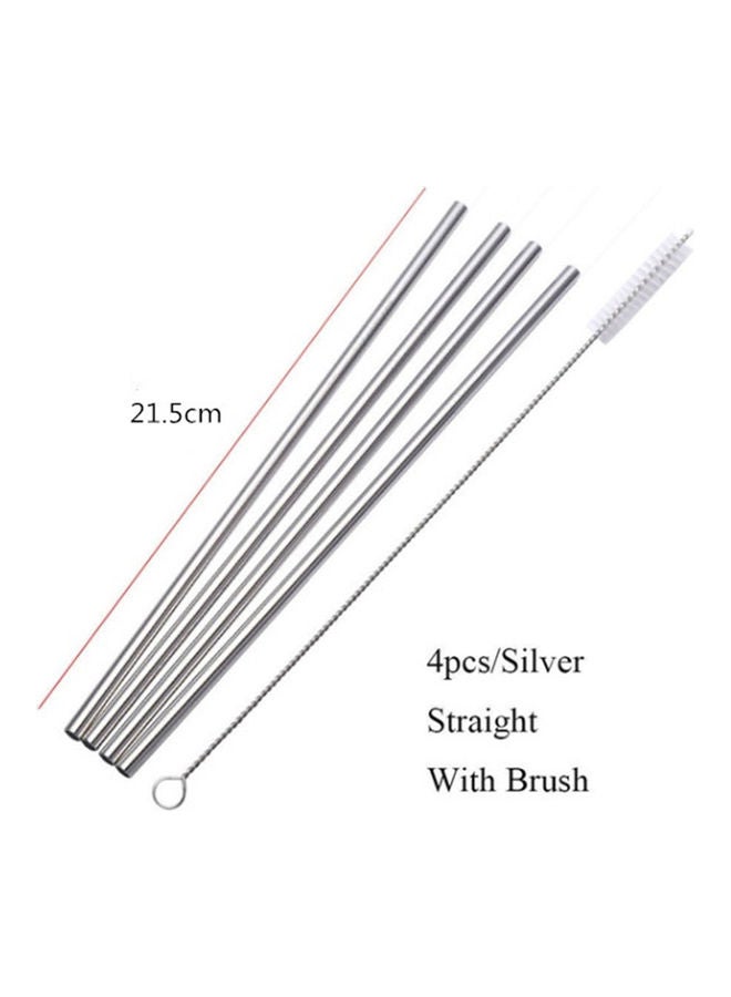 Fashion Stainless Steel Metal Drinking Straw Set Reusable Straws Cleaner Brush Kit Silver 21.5*21.5*21.5cm  - Image 3