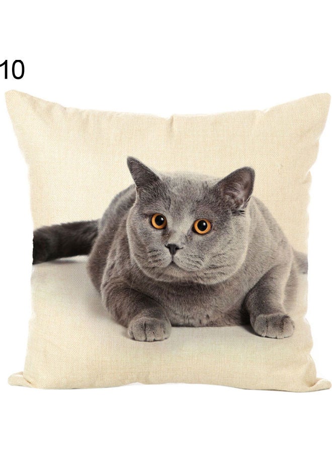 Cute Cat Printed Soft Linen Throw Cushion Cover Beige/Grey 20 x 10 x 20cm