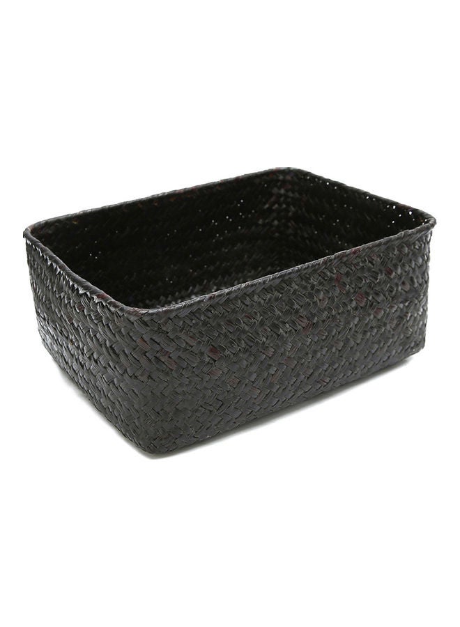 Handmade Straw Dried Flower Fruit Pot Basket Rattan Box Candy Earphone Organizer Black 20*10*20cm - Image 1