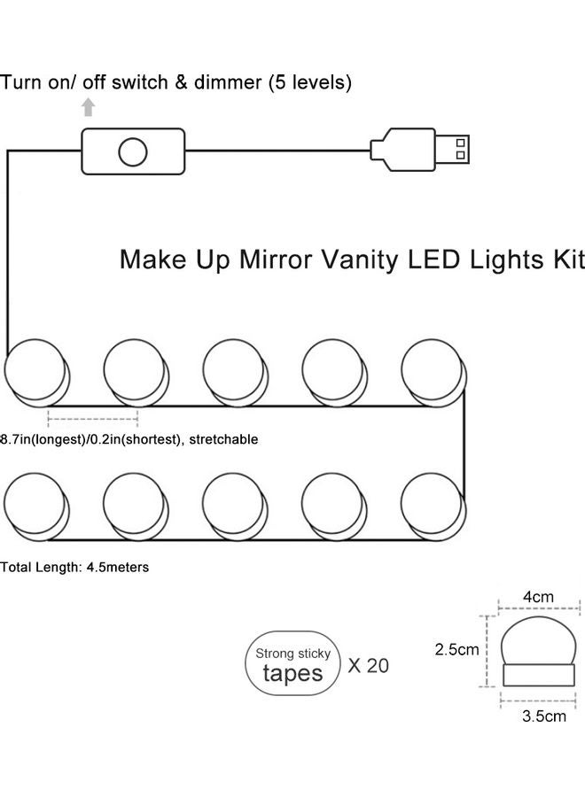 Tomshine - LED Vanity Mirror Light Kit White 25.00*3.40*17.50cm - Image 1