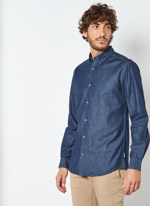 Collared Neck Classic Shirt Dark Blue Denim