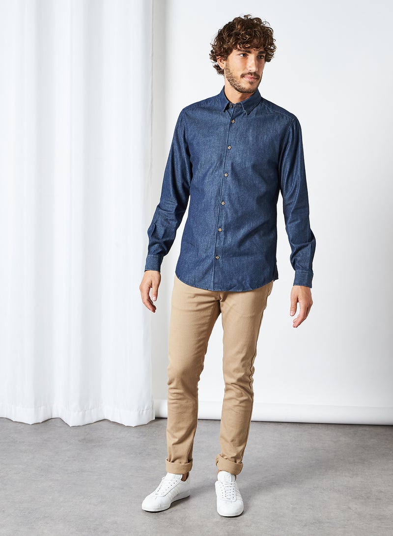 Only & Sons - Collared Neck Classic Shirt Dark Blue Denim - Image 1