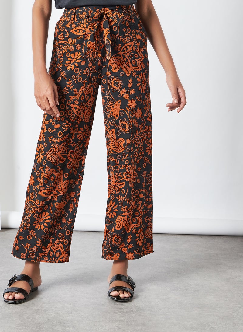 ONLY Printed Palazzo Pants Black Burned Flower Paisley  - Image 1