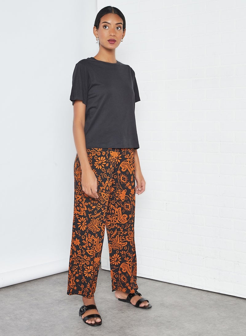 ONLY Printed Palazzo Pants Black Burned Flower Paisley  - Image 2