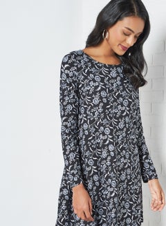 BRAVE SOUL Floral Print Round Neck Dresses Black/White  - Image 3