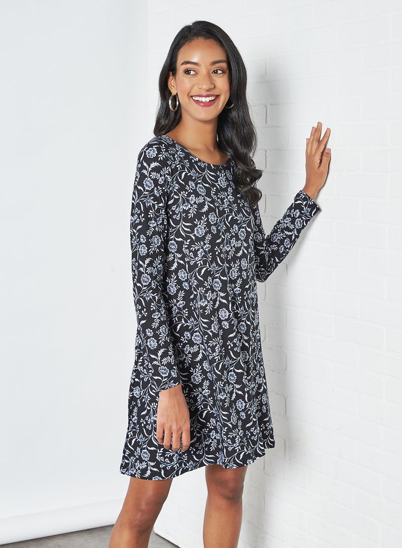 BRAVE SOUL Floral Print Round Neck Dresses Black/White  - Image 2