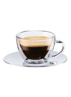 bodum Piccolo Veneziano Double Wall Cup And Stainless Steel Saucer Clear 60ml 