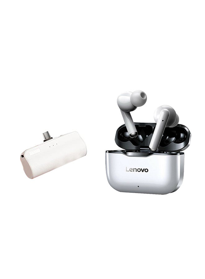 Lenovo Wireless Bluetooth Earphone With 3300mAh Power Bank White/Silver - Image 1