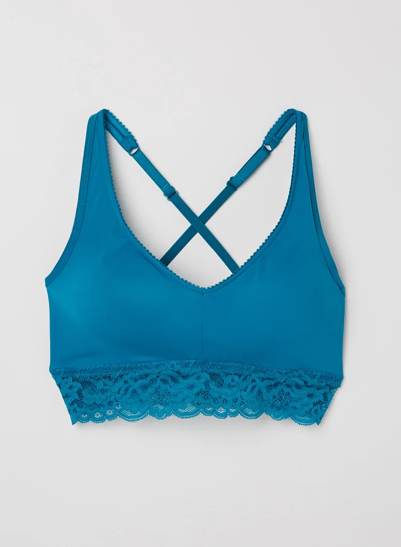 Amante Smooth Lace Plunge Bralette Turquoise