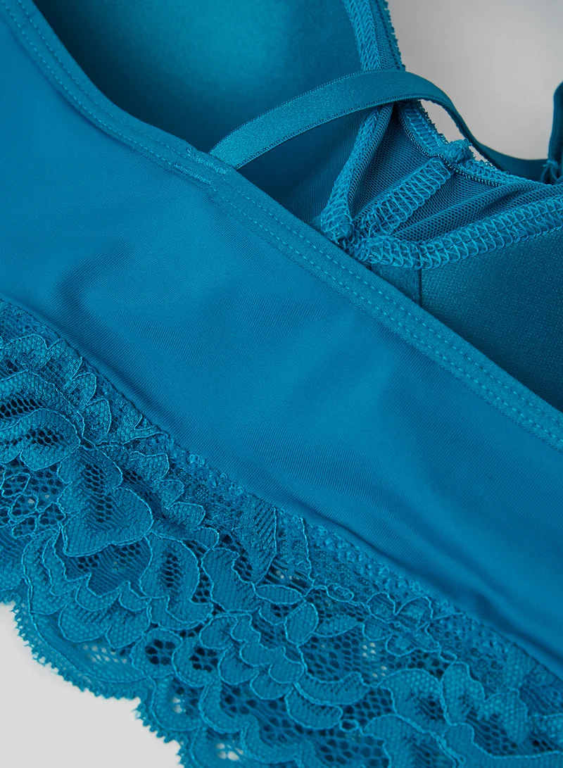 Amante Smooth Lace Plunge Bralette Turquoise
