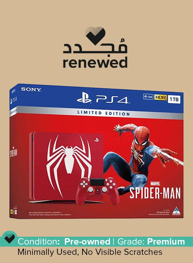 سوني مُجدد - جهاز ألعاب بلايستيشن 4 سليم بسعة 1 تيرابايت - إصدار محدود للعبة 'Marvel's Spider-Man' بلون أحمر أمايزينج - Image 1