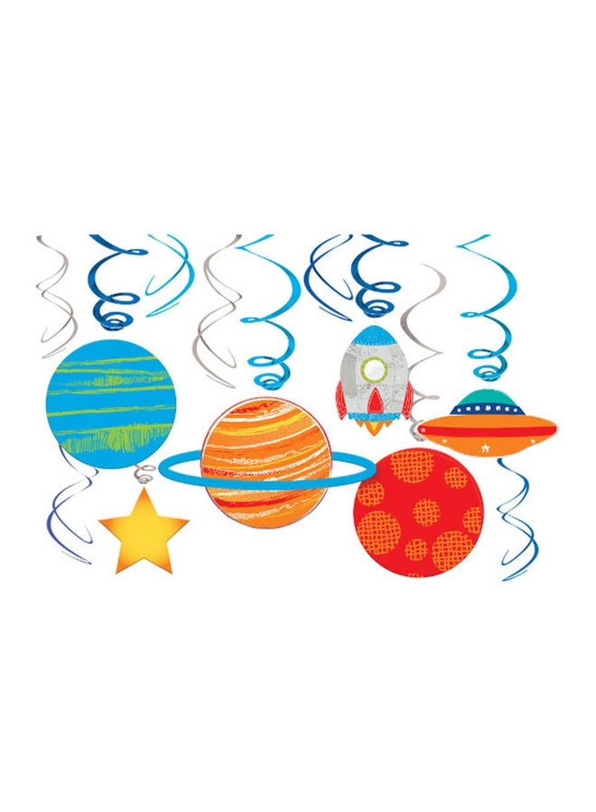Amscan BLAST OFF BIRTHDAY SWIRL DECORATION VALUE PACK 12pcs - Image 1