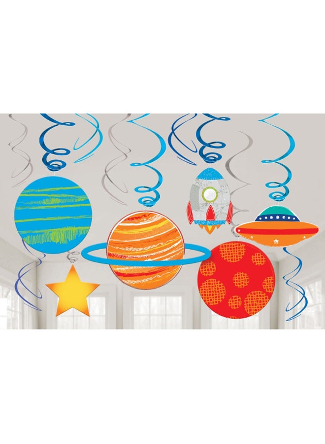 Amscan BLAST OFF BIRTHDAY SWIRL DECORATION VALUE PACK 12pcs - Image 2