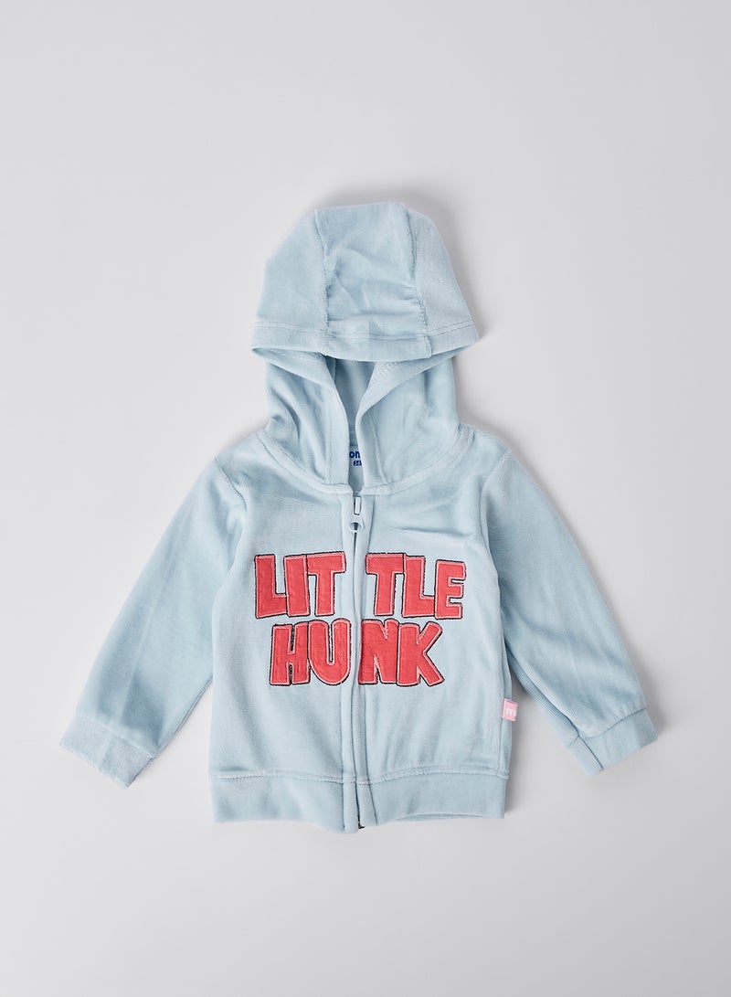 Slogan Print Hooded Neck Jackets Light Blue - v1604906598/N40565148V_1