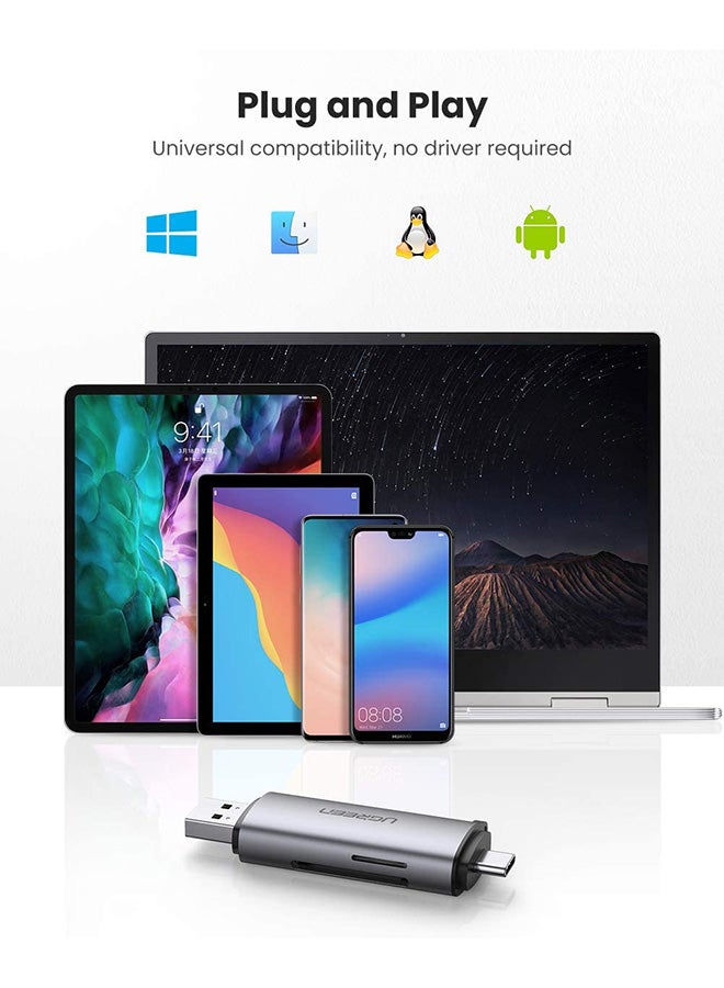 قارئ بطاقة SD USB 3.0 / USB C OTG بطاقة ذاكرة ذات فتحة مزدوجة محول متوافق مع UHS-I، Micro SD، SD، SDXC، SDHC، Micro SDXC، Micro SDHC، MMC الألومنيوم رمادي - v1604908702/N32150210A_9