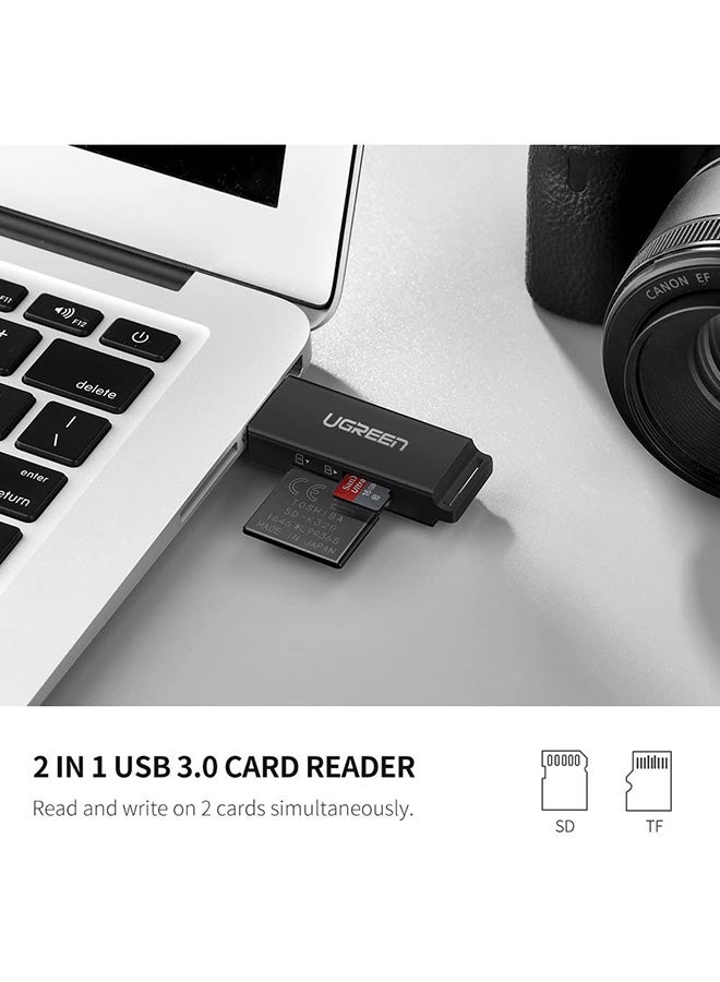 Ugreen - SD Card Reader Portable USB 3.0 Dual Slot Flash Memory Adapter Hub for TF SD Micro SD SDXC SDHC MMC RS-MMC UHS-I for Mac Windows Linux Chrome PC Laptop Multicolour - Image 1