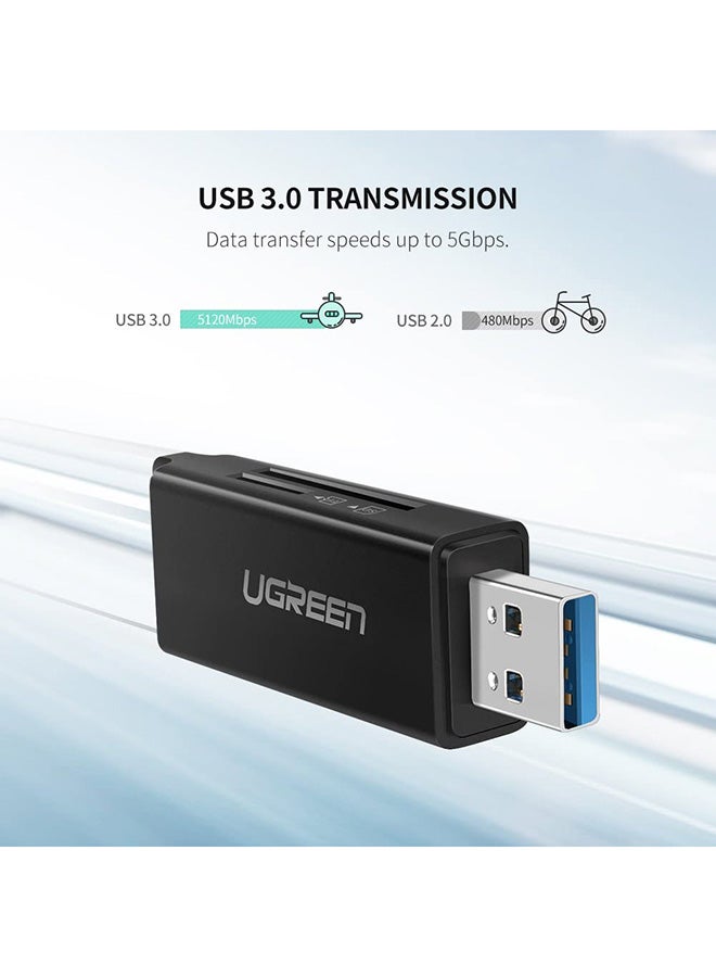 Ugreen - SD Card Reader Portable USB 3.0 Dual Slot Flash Memory Adapter Hub for TF SD Micro SD SDXC SDHC MMC RS-MMC UHS-I for Mac Windows Linux Chrome PC Laptop Multicolour - Image 1