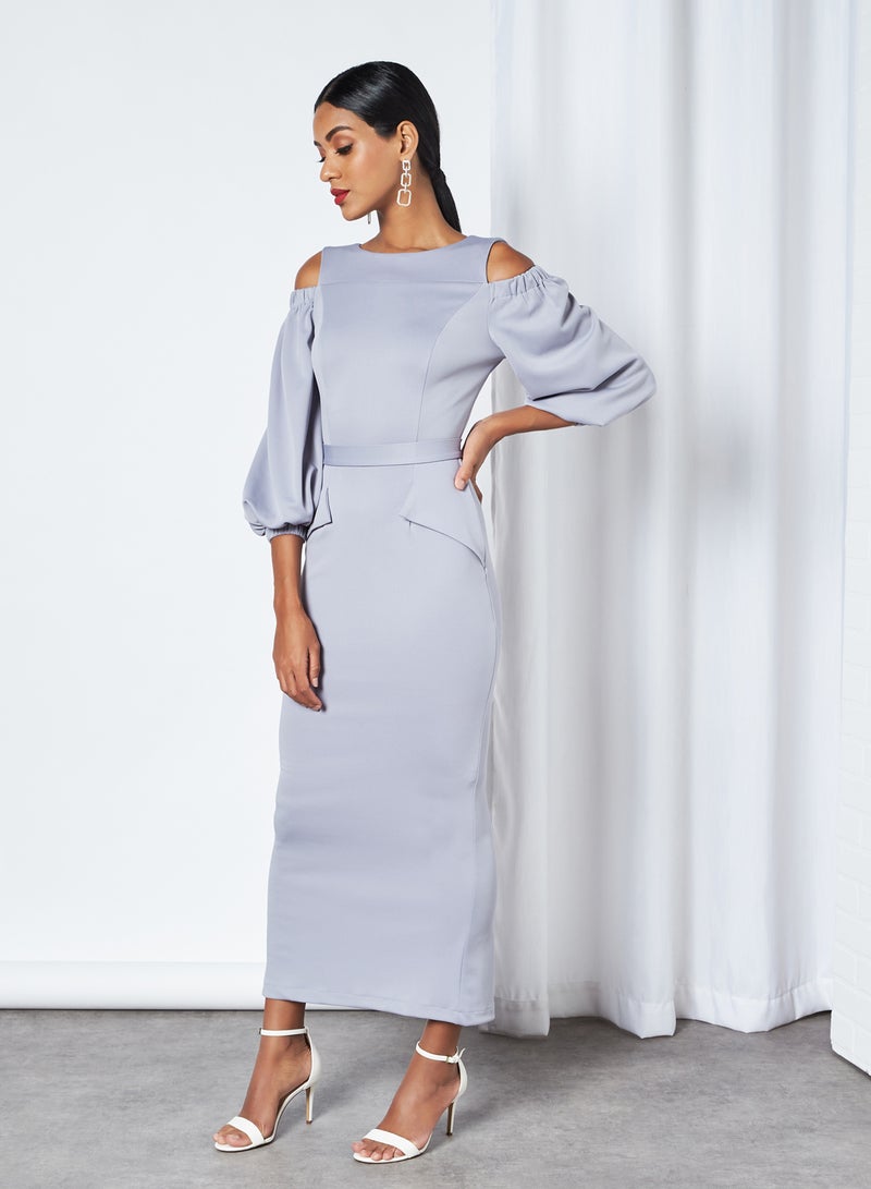 House of Moda Round Neck And Long Sleeve Bardot Dress Purple - Image 2