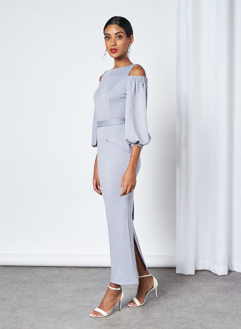 House of Moda Round Neck And Long Sleeve Bardot Dress Purple - Image 4