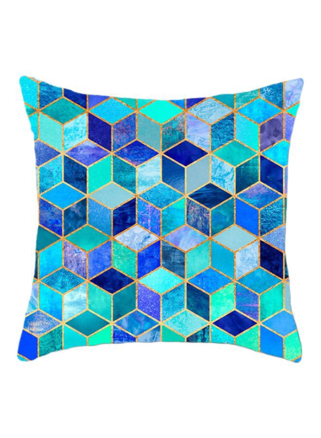 Geometric Shape Printed Cushion Cover Blue/Green 45x45cm