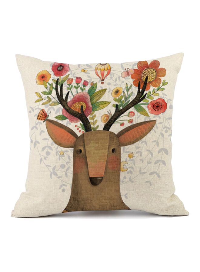 Deer Head Printed Cushion Cover Off White/Red/Brown 45x45cm