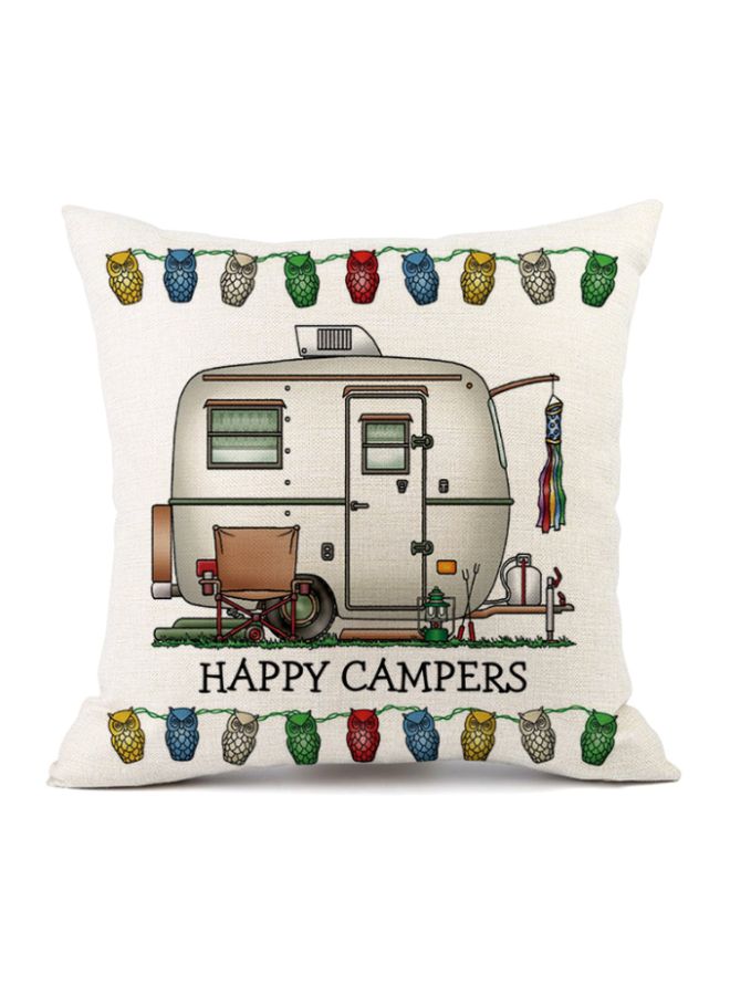 كيس مخدة مطبوع بعبارة "Happy Campers" البيج/ البني/ الأخضر 45x45سم