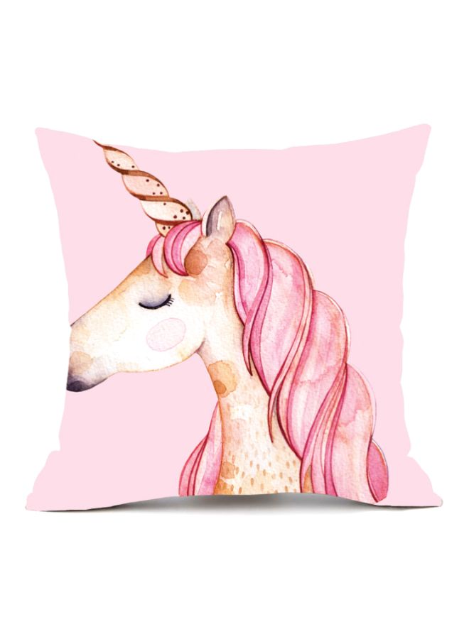Unicorn Printed Cushion Cover Pink/Beige 45x45cm