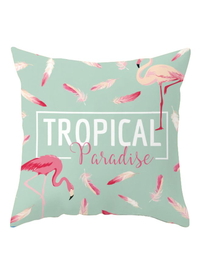 Tropical Paradise Flamingo Printed Cushion Cover Green/Pink/Beige 45x45cm