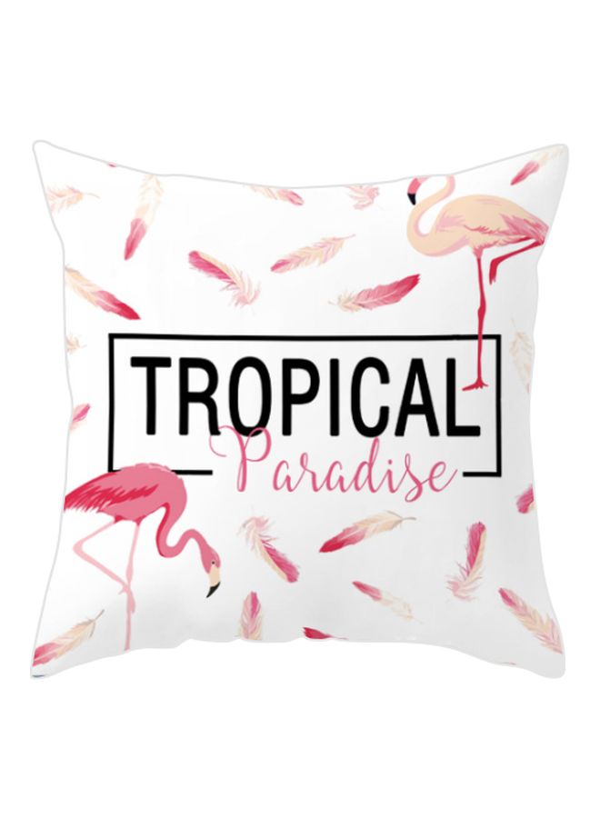 غطاء وسادة ديكور بتصميم فلامنجو ومطبوع بعبارة "Tropical Paradise" أبيض/أسود/وردي 45x45سم