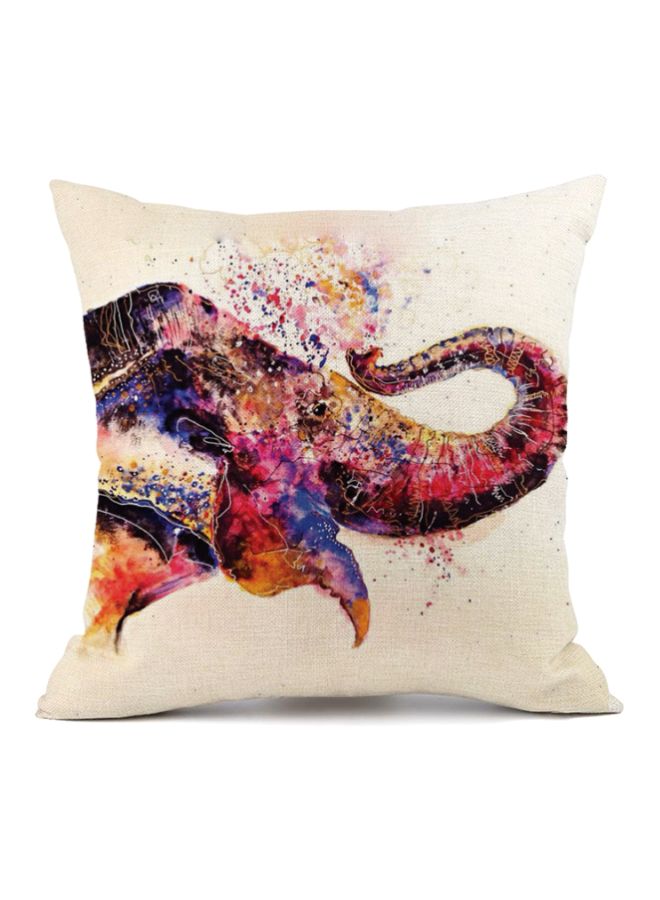 Elephant Printed Cushion Cover Beige/Pink/Blue 45x45cm