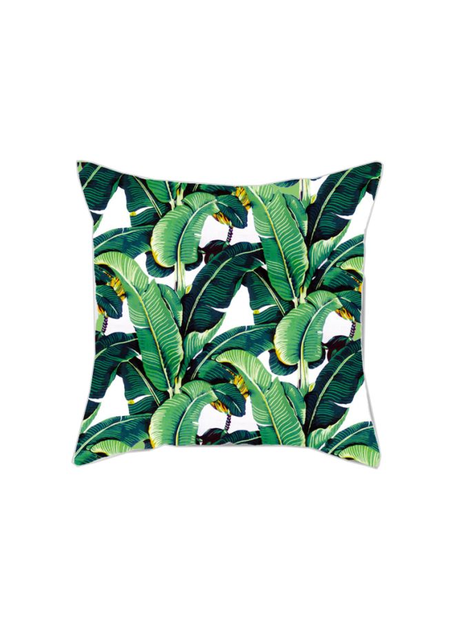 Leaf Printed Cushion Cover Green/White 45x45cm