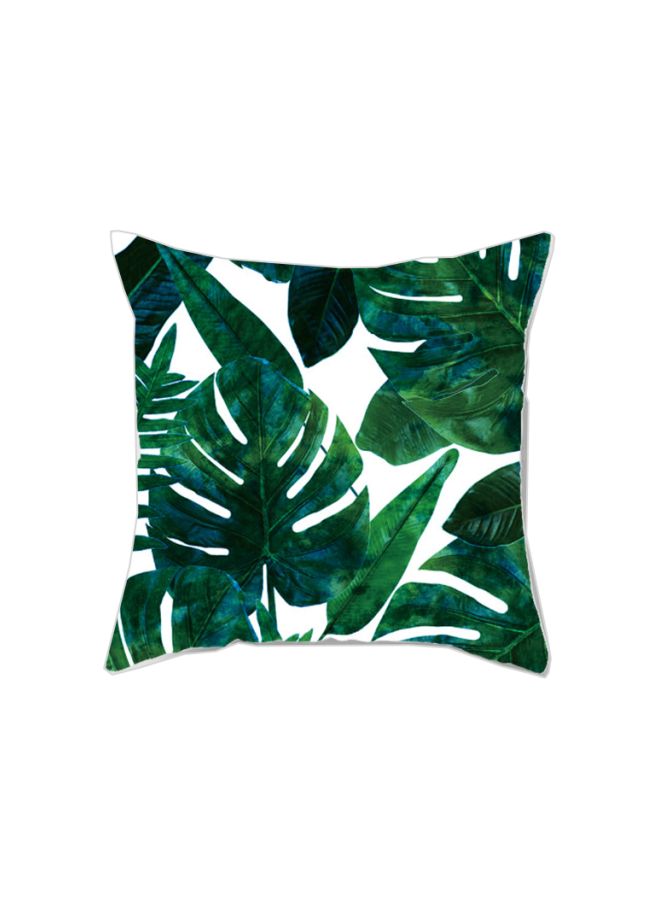 Leaf Printed Cushion Cover Green/White 45x45cm