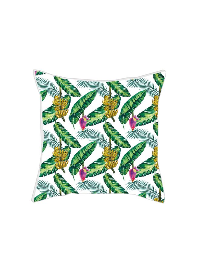 Leaf Printed Cushion Cover White/Green/Yellow 45x45cm