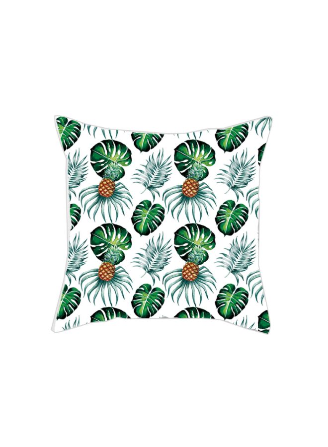 Leaf Printed Cushion Cover White/Green/Orange 45x45cm