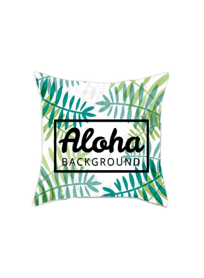 Aloha Background Printed Cushion Cover White/Black/Green 45x45cm