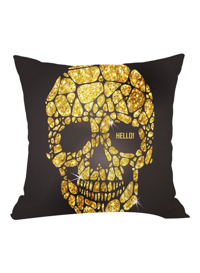 غطاء وسادة ديكور بطبعة جمجمة وبتصميم كلاسيكي أسود/ذهبي 45x45سم