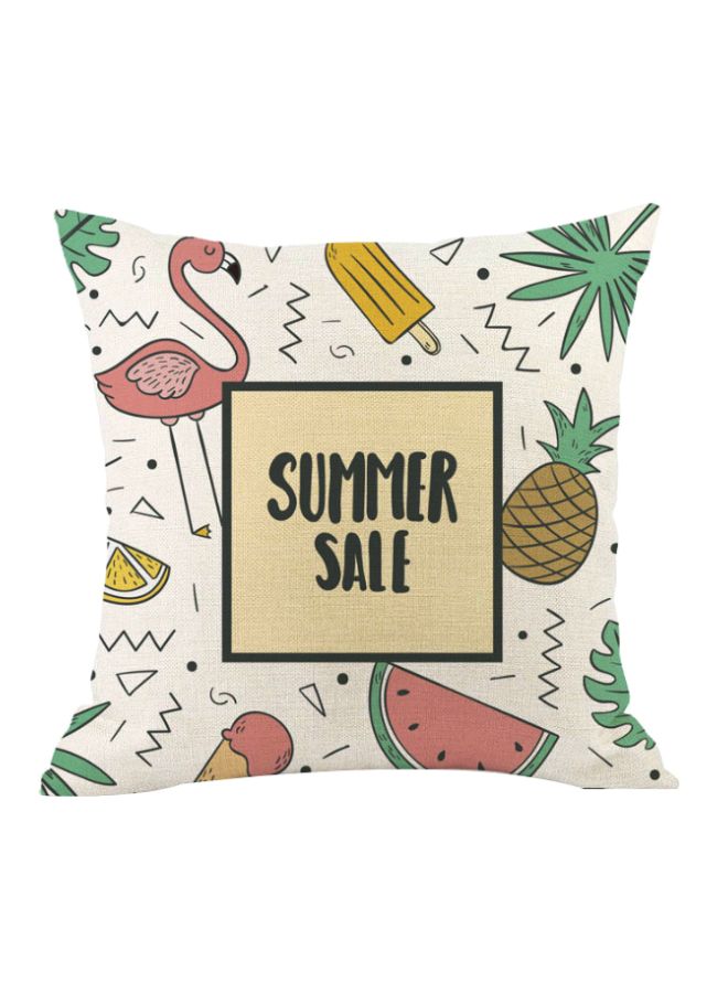 Flamingo Printed Cushion Cover White/Pink/Green 45x45cm