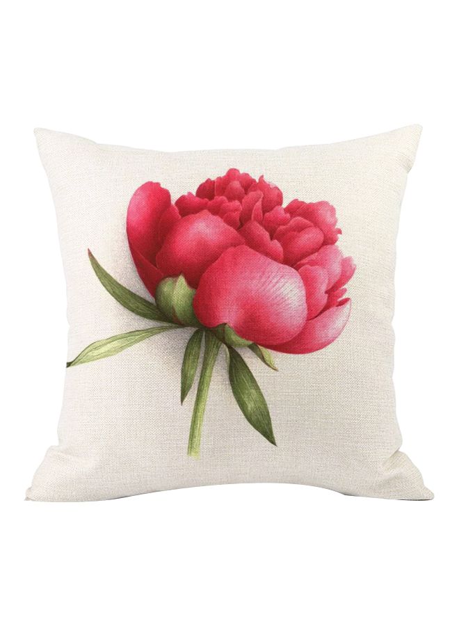 Floral Printed Cushion Cover White/Red/Green 45x45cm