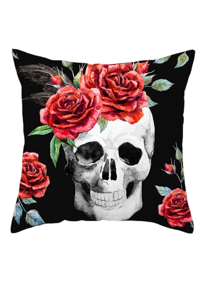 غطاء وسادة بطبعة جمجمة أسود / أبيض / أحمر 45x45سم