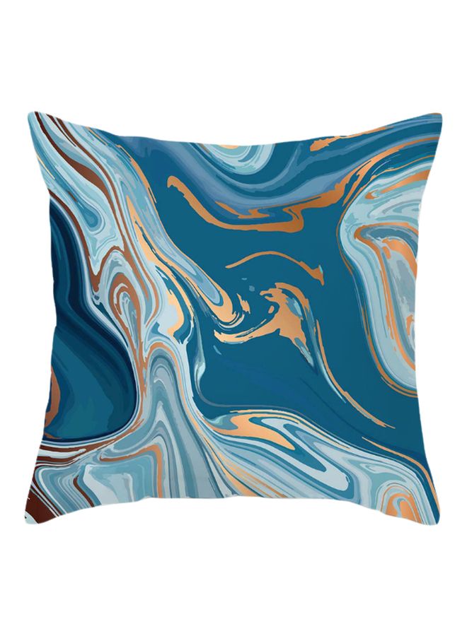 Abstract Pattern Printed Cushion Cover Blue/Gold 45x45cm