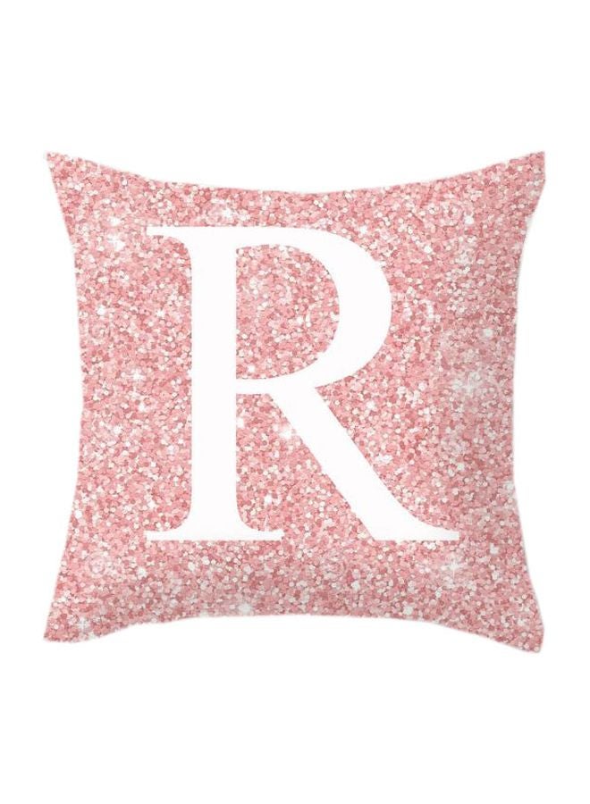 R Letter Printed Metallic Cushion Cover Pink/White 45x45cm