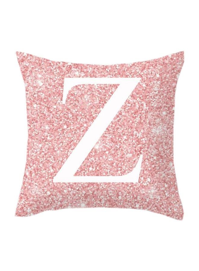 Z Letter Printed Metallic Cushion Cover Pink/White 45x45cm