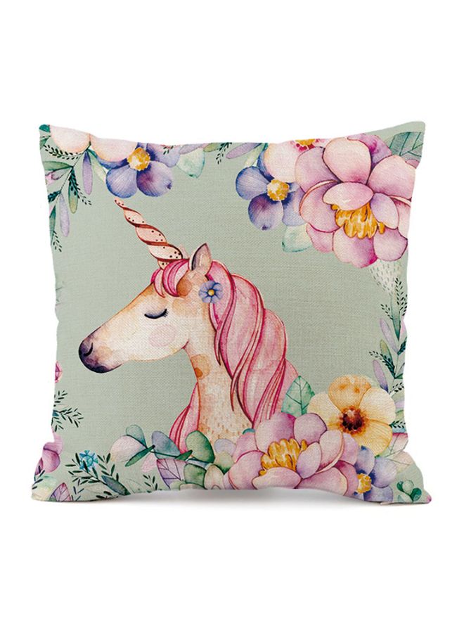 Unicorn Printed Cushion Cover Green/Pink/Blue 45x45cm