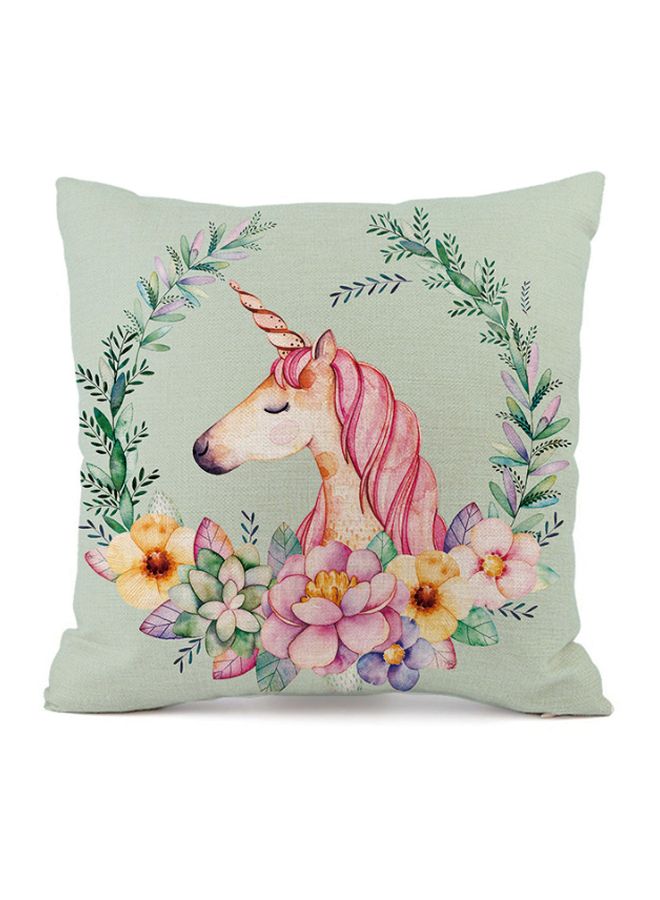 Unicorn Printed Cushion Cover Green/Pink/Blue