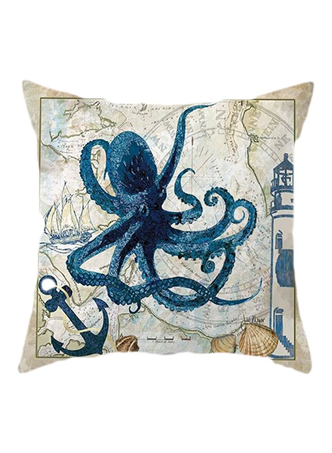 غطاء وسادة ديكور مزين بطبعة بحرية بيج / الأزرق 45x45سم