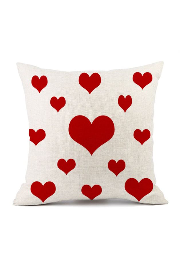 غطاء وسادة ديكور مزين بطبعة قلوب أبيض/أحمر 45x45سم