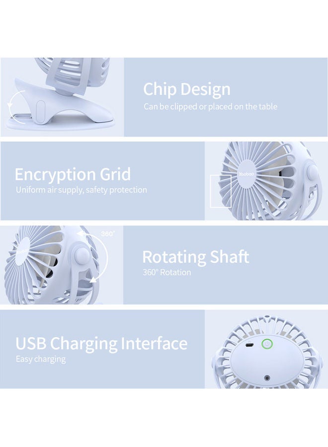 Yoobao Y-F04 USB Rechargeable Handheld Mini Clip Desktop 4-Level Small Electrical Fan Blue - Image 3